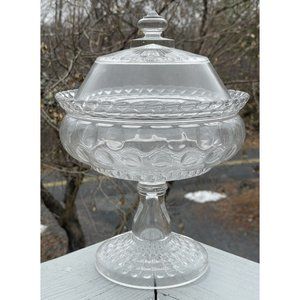 Antique Central Glass Clear #796 Rope & Thumbprint Lidded Compote Married Lid